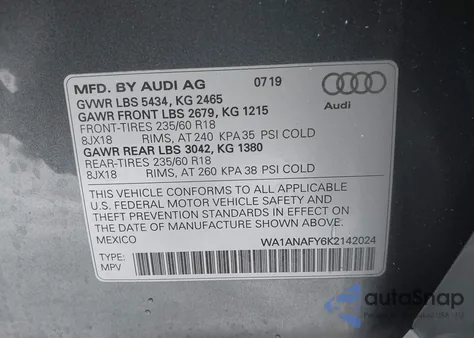 2019 Audi Q5 45 Premium from USA, damaged, VIN WA1ANAFY6K2142024